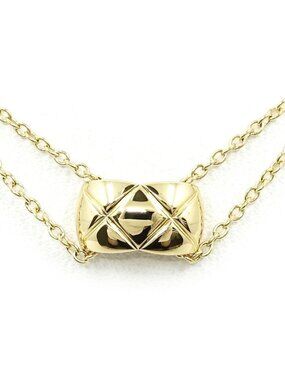 Chanel 18K Yellow Gold Coco Crush Necklace Double Chain Quilted